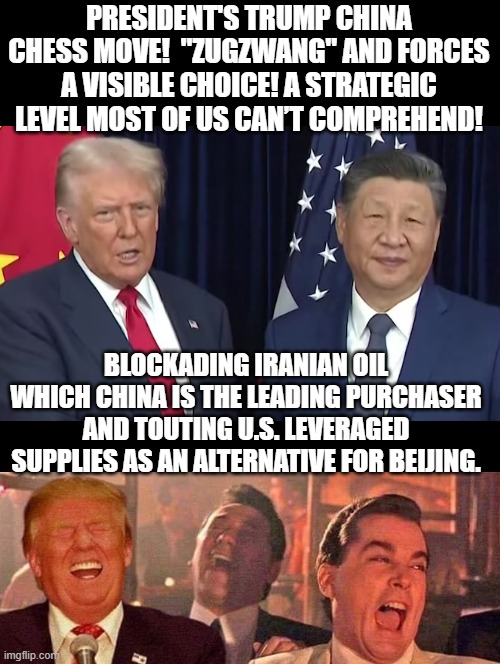 President's Trump China Chess move!  "zugzwang" and forces a visible choice! | President's Trump China Chess move!  "zugzwang" and forces a visible choice! a strategic level most of us can’t comprehend! blockading Iranian oil which China is the leading purchaser and touting U.S. leveraged supplies as an alternative for Beijing. | image tagged in chess,winning | made w/ Imgflip meme maker