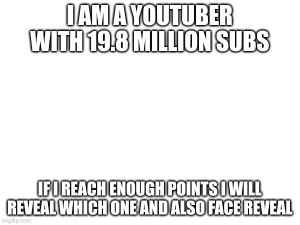 Image Title | I am a YouTuber with 19.8 million subs; If I reach enough points I will reveal which one and also face reveal | image tagged in tag | made w/ Imgflip meme maker