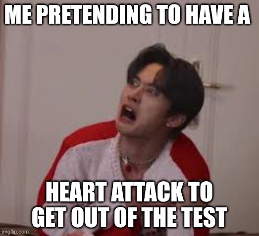 Don't do this | Me pretending to have a; heart attack to get out of the test | image tagged in lee know,test,school | made w/ Imgflip meme maker