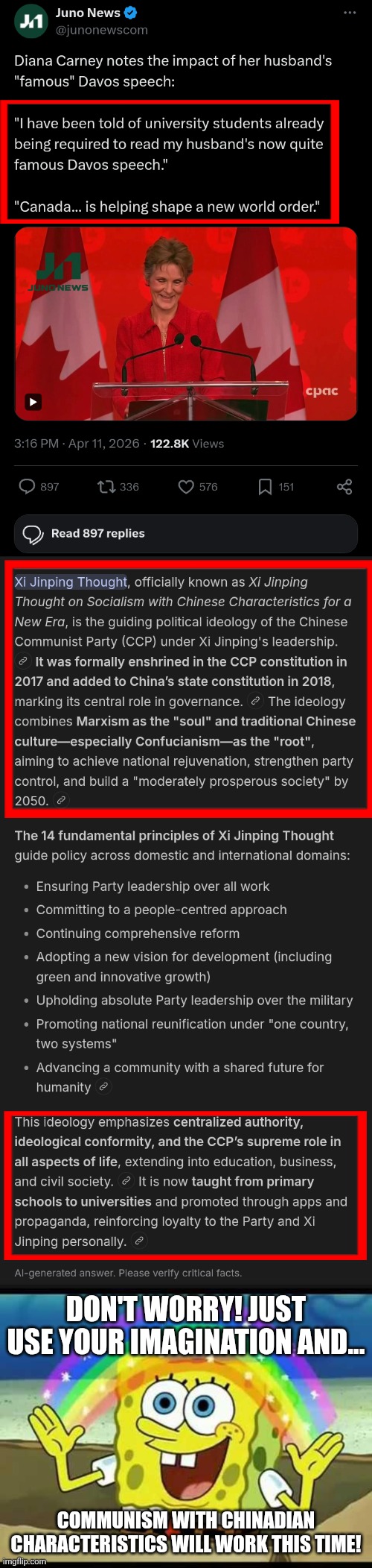 Either become a hard man, or prepare to hold your breath in the hopes someone else is willing to overthow the globalists for you | Don't worry! Just use your imagination and... Communism with Chinadian characteristics will work this time! | image tagged in spongebob imagination | made w/ Imgflip meme maker