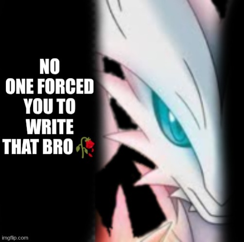 reshiram no one forced you to write that bro | image tagged in reshiram no one forced you to write that bro | made w/ Imgflip meme maker