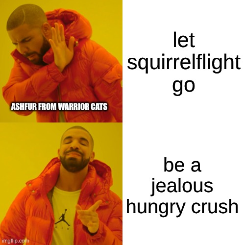 I'm baaaaaaaaaaaaaaaaaaaaaaaaaaaaaaaaaaaaaaaaaaaack | let squirrelflight go; ashfur from warrior cats; be a jealous hungry crush | image tagged in memes,drake hotline bling | made w/ Imgflip meme maker