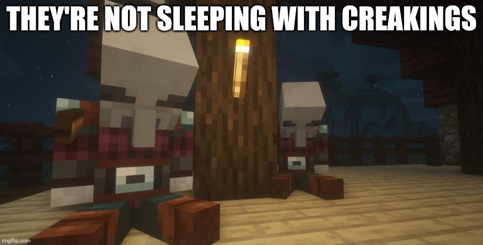 Sleeping Pillagers | They're not sleeping with creakings | image tagged in sleeping pillagers | made w/ Imgflip meme maker
