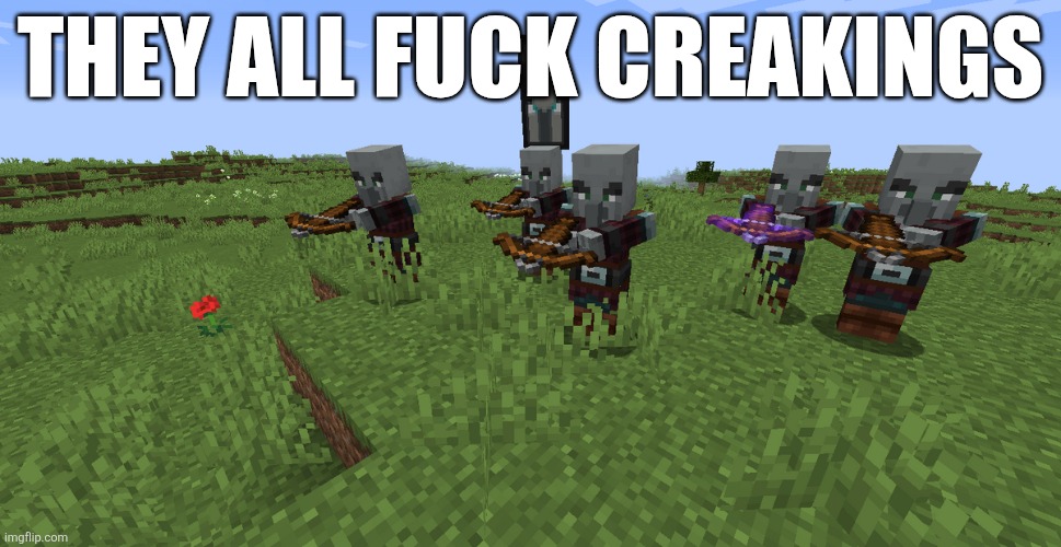 Pillager Patrol | They all fuck creakings | image tagged in pillager patrol | made w/ Imgflip meme maker