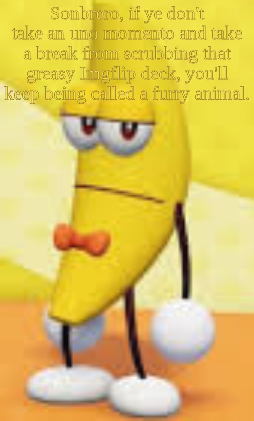 @botslayer99 | Sonbrero, if ye don't take an uno momento and take a break from scrubbing that greasy Imgflip deck, you'll keep being called a furry animal. | image tagged in pissed off | made w/ Imgflip meme maker