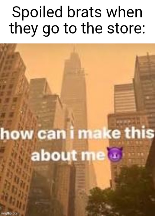 How can I make this about me? | Spoiled brats when they go to the store: | image tagged in how can i make this about me | made w/ Imgflip meme maker
