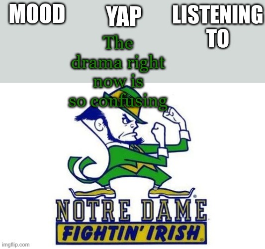 Notre_Dame_fan102's Second Announcement Temp | The drama right now is so confusing | image tagged in notre_dame_fan102's second announcement temp | made w/ Imgflip meme maker