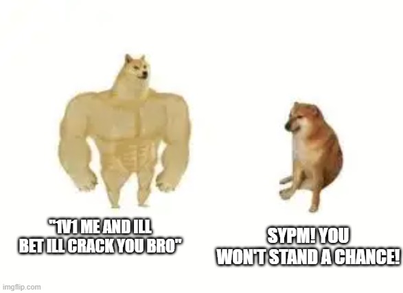 ~Random Shatpost! <3~ | sypm! you won't stand a chance! "1v1 me and ill bet ill crack you bro" | image tagged in fortnite meme,dodge,big dodge | made w/ Imgflip meme maker