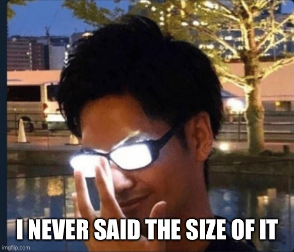 Anime glasses | I never said the size of it | image tagged in anime glasses | made w/ Imgflip meme maker