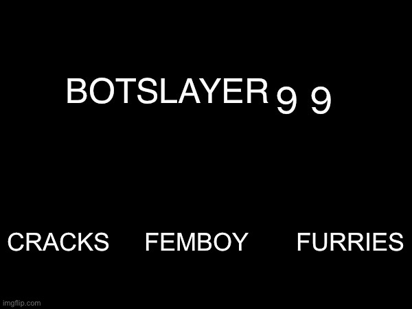 Why would botslayer say this??? | Cracks     Femboy       Furries | made w/ Imgflip meme maker