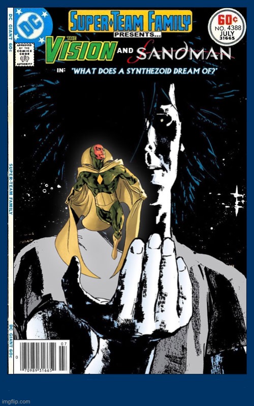 image tagged in comics,the vision,sandman,crossover,super team family | made w/ Imgflip meme maker