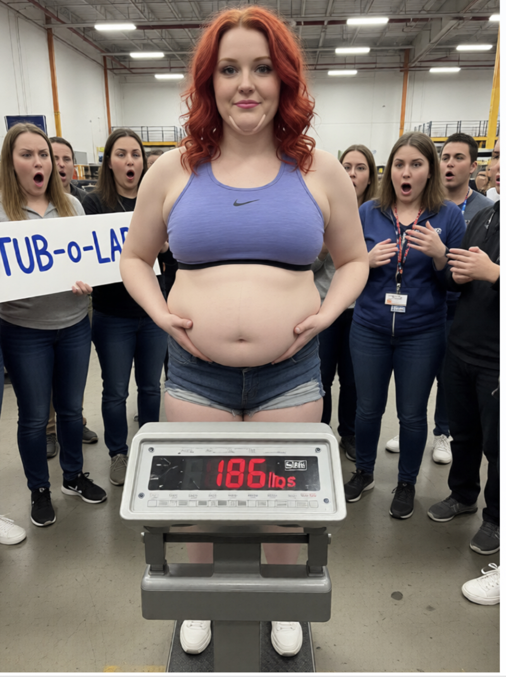 Obese woman being weighed in public Blank Meme Template