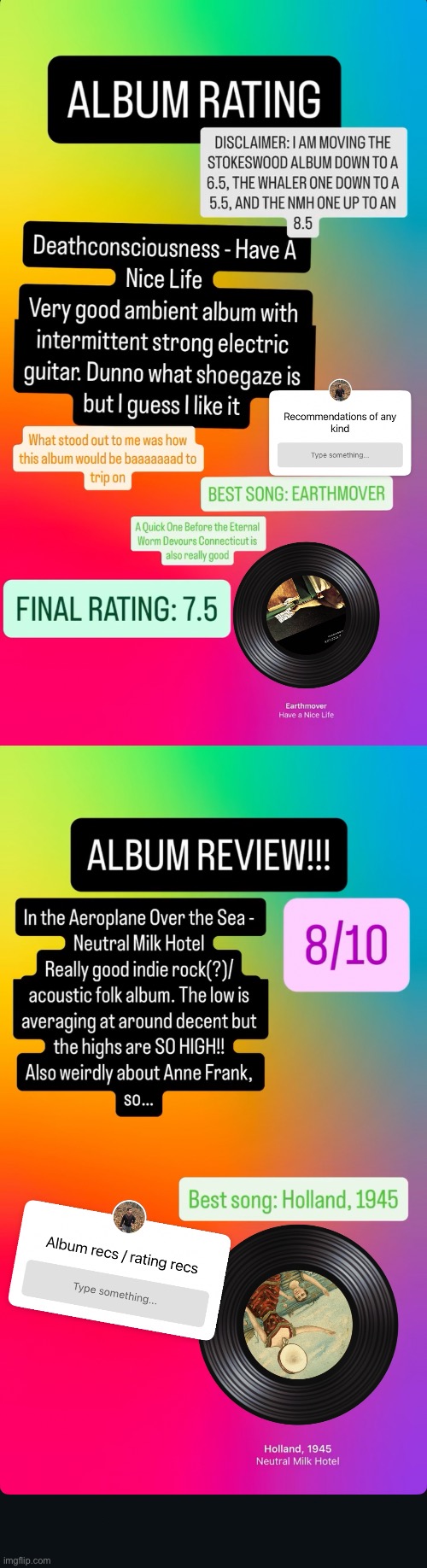Some album ratings off my insta story | made w/ Imgflip meme maker