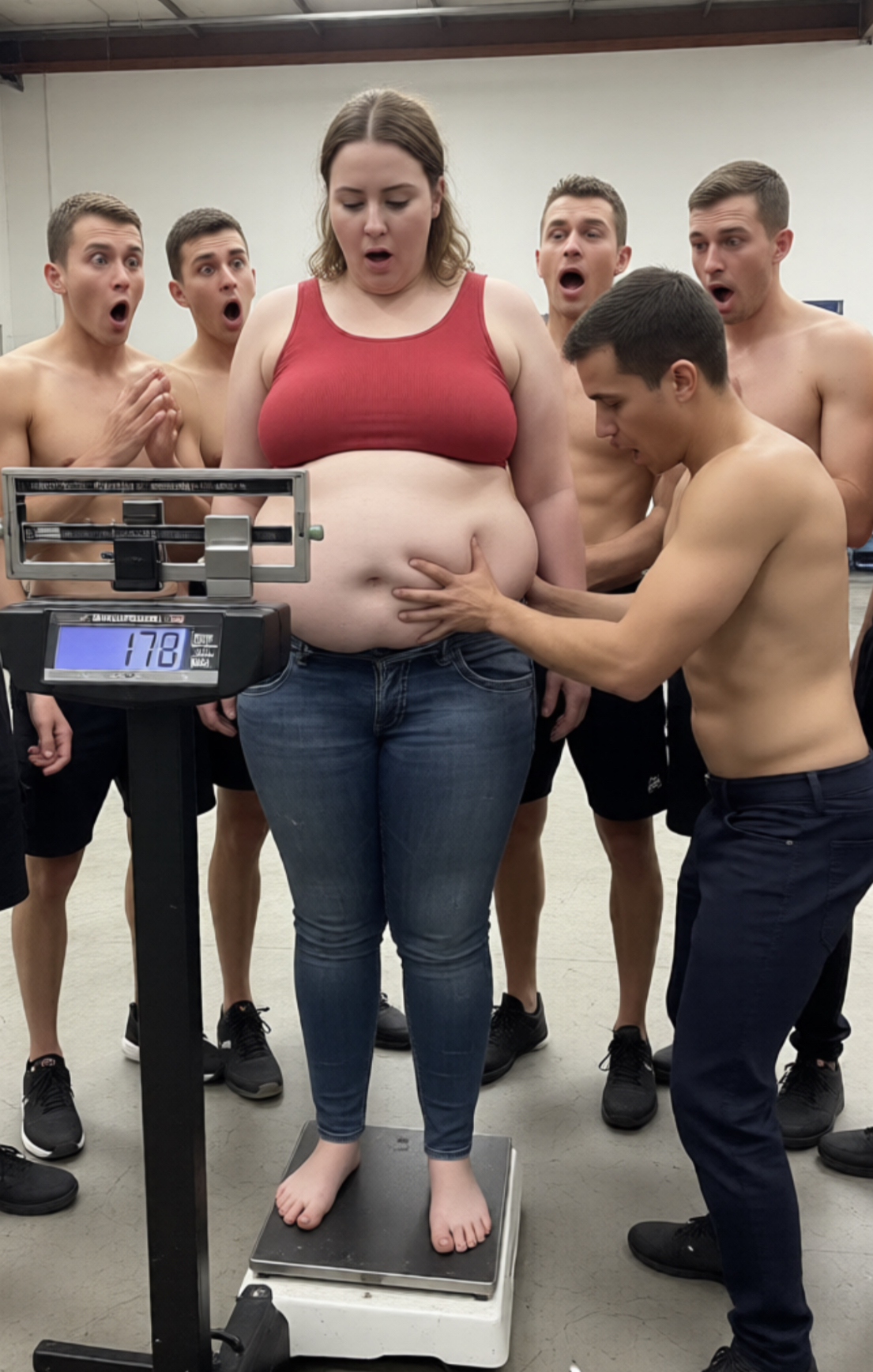 Fat girl on public scale Blank Meme Template