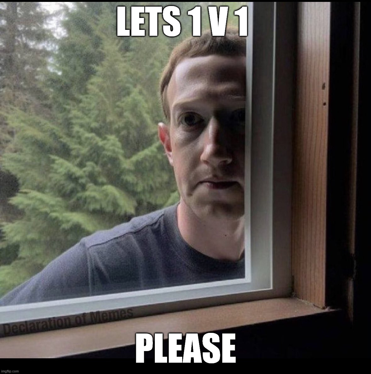 Lets 1v1  Darwin Project | Lets 1 v 1; please | image tagged in zuckerberg window | made w/ Imgflip meme maker