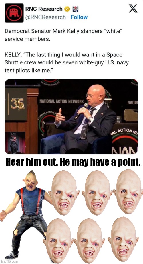 I wouldn't want to be greeted by 7 of him either | Hear him out. He may have a point. | image tagged in mark,mutant,goonies | made w/ Imgflip meme maker