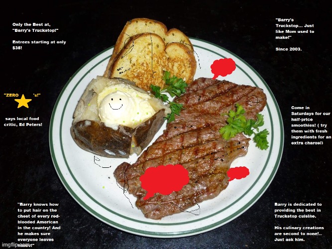 Barry's Truckstop | image tagged in food,meal,review,restaurant | made w/ Imgflip meme maker