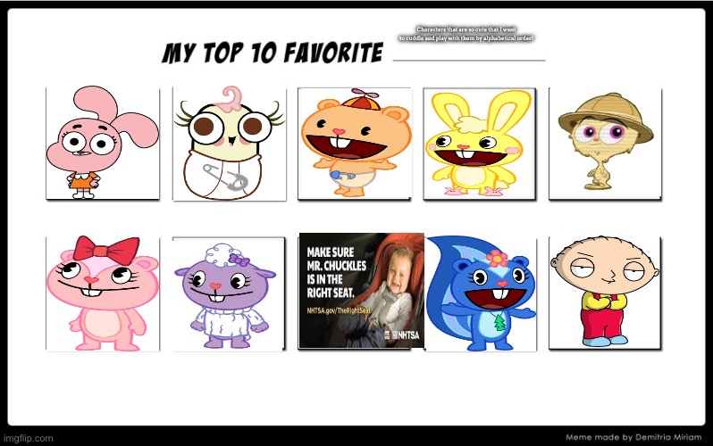 They are so cute! | Characters that are so cute that I want to cuddle and play with them by alphabetical order! | image tagged in my top 10 | made w/ Imgflip meme maker