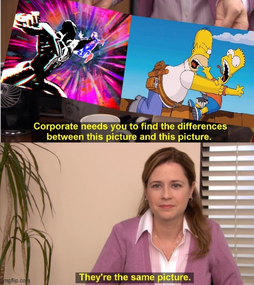 Beyond the Simpsonverse | image tagged in memes,they're the same picture,spiderverse,the simpsons | made w/ Imgflip meme maker