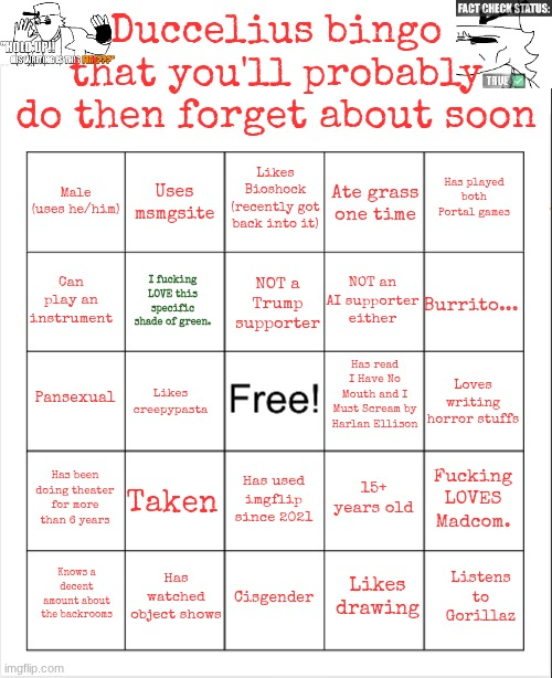 Ducceldius Bingo that you'll probably do then forget about soon Blank Meme Template