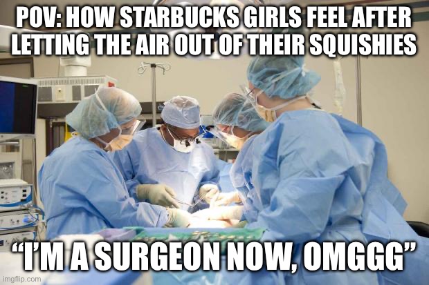 My suffering rn | Pov: how Starbucks girls feel after letting the air out of their squishies; “I’m a surgeon now, omggg” | image tagged in surgery | made w/ Imgflip meme maker