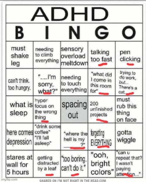 ADHD bingo | image tagged in adhd bingo | made w/ Imgflip meme maker