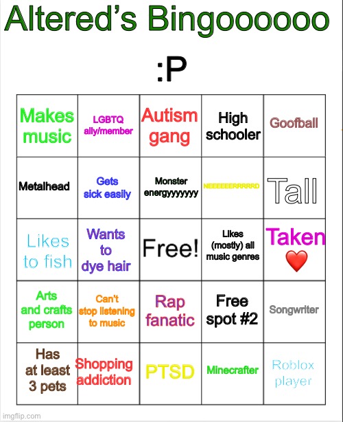 High Quality Altered’s bingo Blank Meme Template