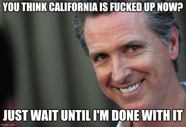 Gavin Newsom | you think California is fucked up now? Just wait until i'm done with it | image tagged in gavin newsom | made w/ Imgflip meme maker