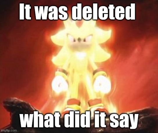 Super Shadow | It was deleted what did it say | image tagged in super shadow | made w/ Imgflip meme maker