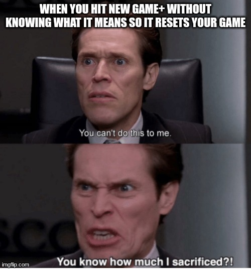 You can't do this to me, you know how much I sacrificed? | when you hit new game+ without knowing what it means so it resets your game | image tagged in you can't do this to me you know how much i sacrificed | made w/ Imgflip meme maker