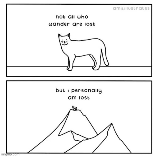 Lost | image tagged in lost,cat,mountain,top,comics,comics/cartoons | made w/ Imgflip meme maker