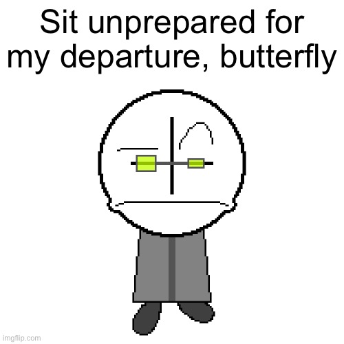 Questionable Pixels, Nephew | Sit unprepared for my departure, butterfly | image tagged in questionable pixels nephew | made w/ Imgflip meme maker