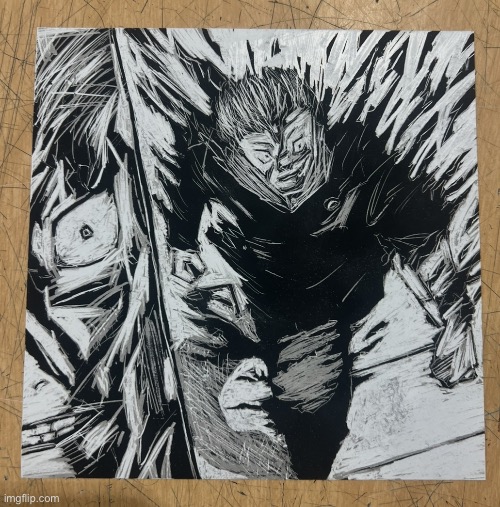 I had to do a scratch board in art class today and this is what I made | image tagged in art,jjk | made w/ Imgflip meme maker