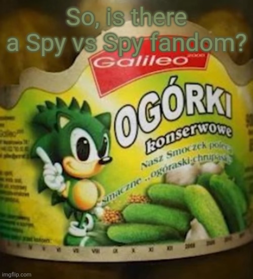 Sonic Pickles | So, is there a Spy vs Spy fandom? | image tagged in sonic pickles | made w/ Imgflip meme maker