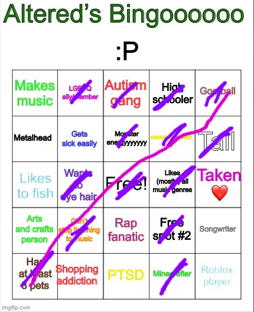 Altered’s bingo | image tagged in altered s bingo | made w/ Imgflip meme maker