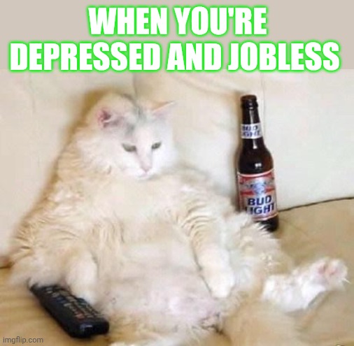 fat cat bud light | When you're depressed and jobless | image tagged in fat cat bud light | made w/ Imgflip meme maker