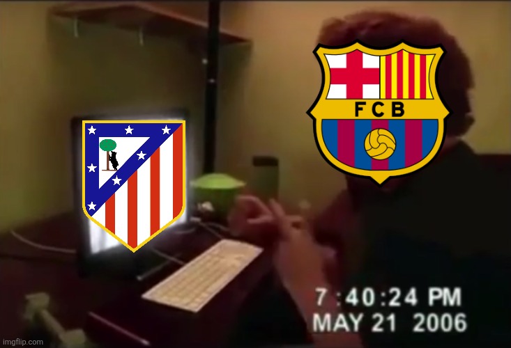 Atleti - Barcelona 1-2 (3-2 on aggregate). nuffsaid. | image tagged in guy punches through computer screen meme,atletico madrid,barcelona,champions league,sports,memes | made w/ Imgflip meme maker