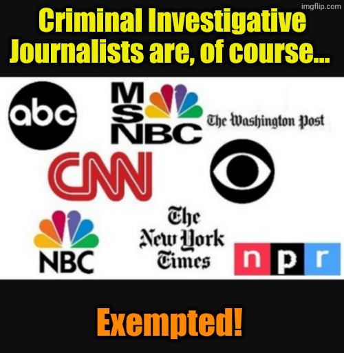 Media lies | Criminal Investigative Journalists are, of course... Exempted! | image tagged in media lies | made w/ Imgflip meme maker