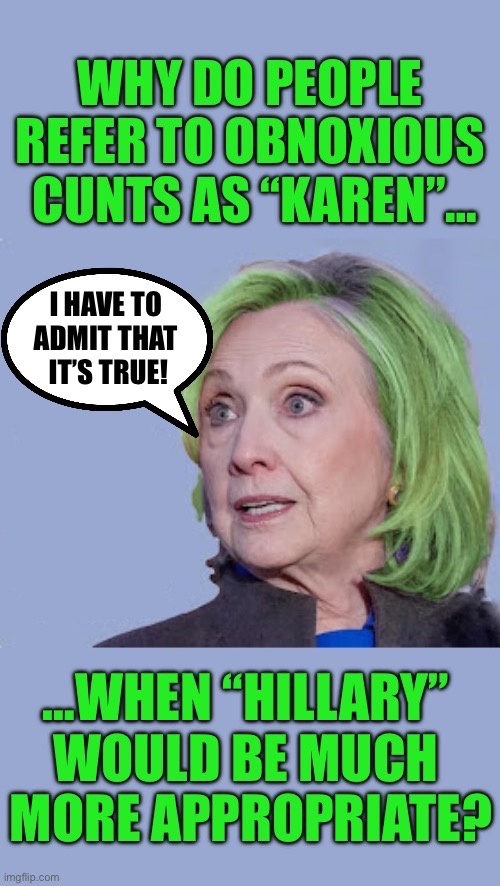 Much, much more appropriate… | I have To 
admit That 
it’s True! | image tagged in political meme,hillary clinton,karen,cunt,much more,appropriate | made w/ Imgflip meme maker