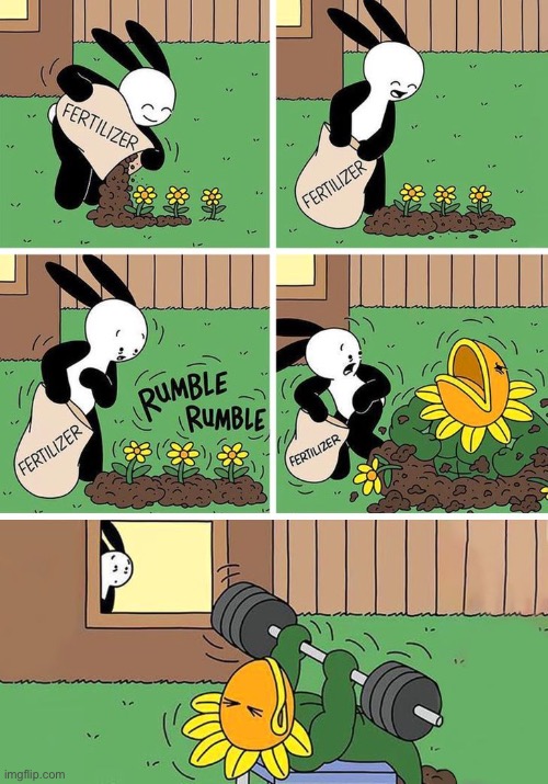 Buni Comics | image tagged in comics,buni comics,flowers,puny,fertilizer,jacked up | made w/ Imgflip meme maker