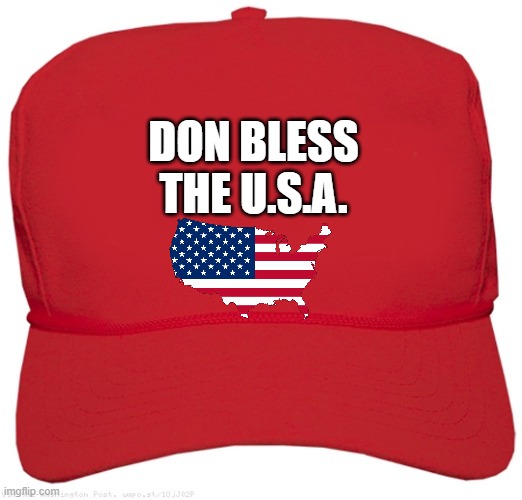 MAGA GOD hat | Don bless
the u.s.a. | image tagged in blank red maga hat,change my mind | made w/ Imgflip meme maker