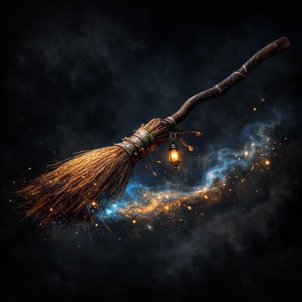 Magic broom, dark background Blank Meme Template