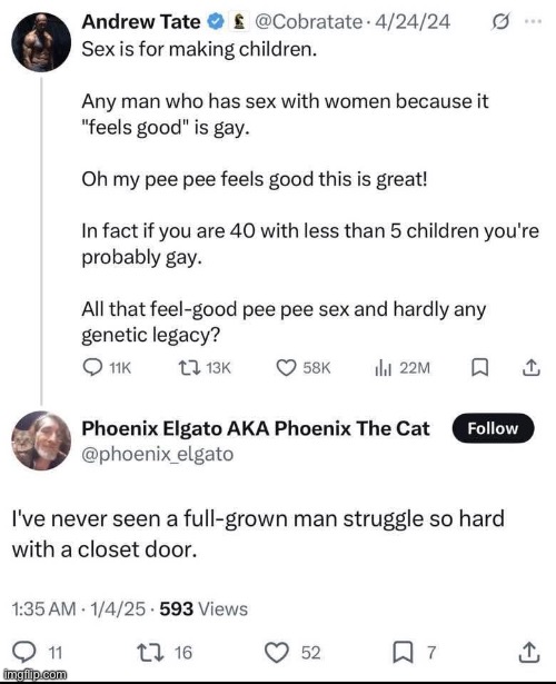 Andrew Tate Struggling | image tagged in andrew tate,gay,sex,babies,closeted gay | made w/ Imgflip meme maker