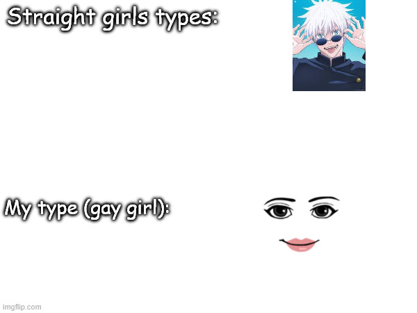 Straight girls types:; My type (gay girl): | image tagged in meme | made w/ Imgflip meme maker