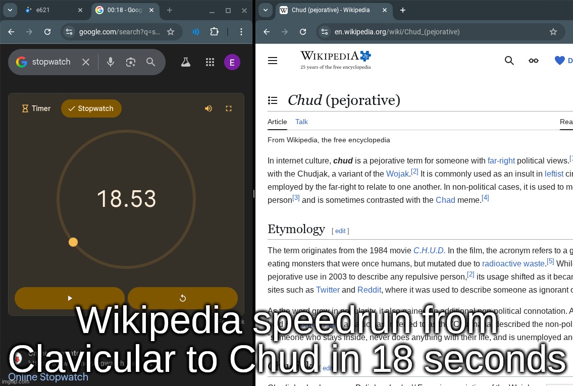 finding the route took like 5 minutes | Wikipedia speedrun from Clavicular to Chud in 18 seconds | made w/ Imgflip meme maker