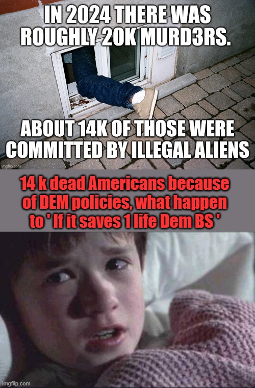 14 k dead Americans because of DEM policies, what happen to ' If it saves 1 life Dem BS ' | image tagged in memes,i see dead people | made w/ Imgflip meme maker