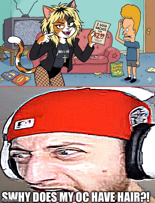 Gemini is revolting (check comments for an person made version of my oc) | Why does my oc have hair?! | image tagged in wubzy screaming | made w/ Imgflip meme maker