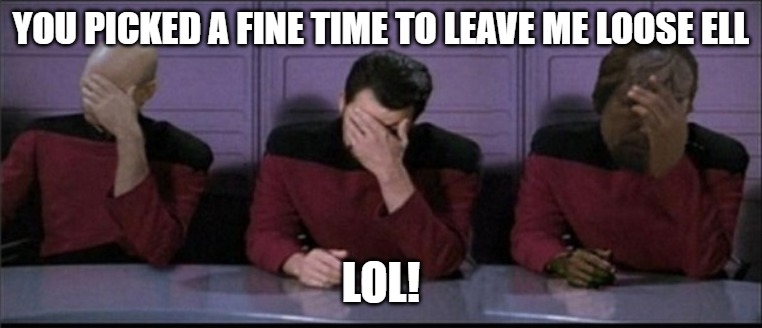 triple face palm | you picked a fine time to leave me loose ell lol! | image tagged in triple face palm | made w/ Imgflip meme maker