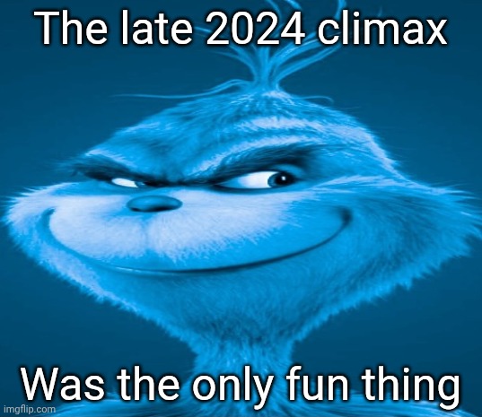 Blue Grinch | The late 2024 climax; Was the only fun thing | image tagged in blue grinch | made w/ Imgflip meme maker