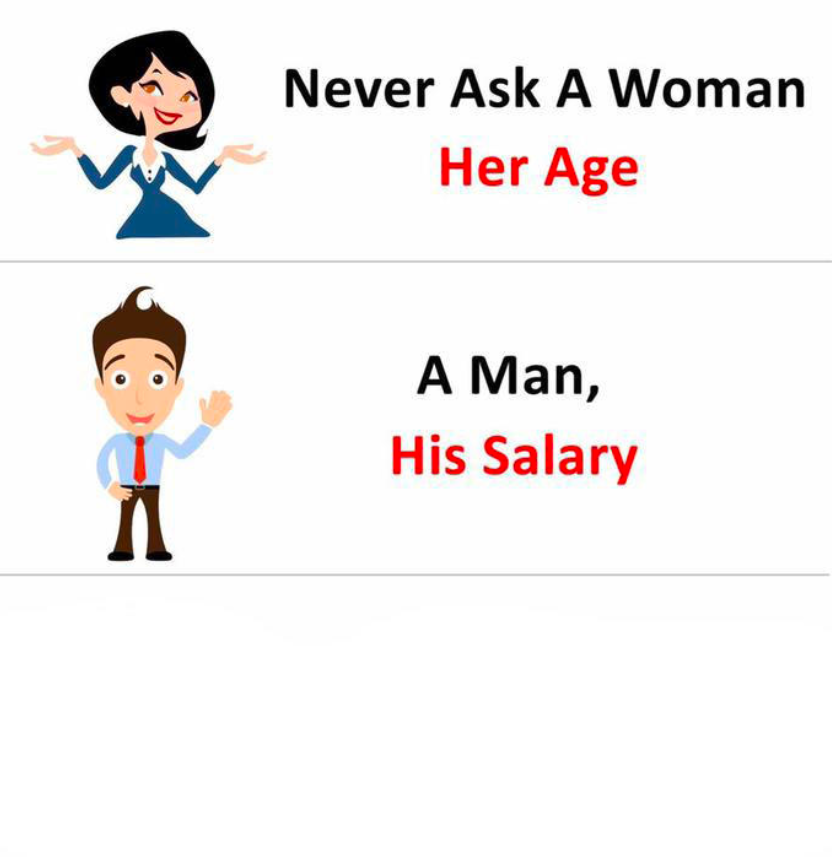 Never Ask a Woman Her Age, a Man His Salary Blank Meme Template